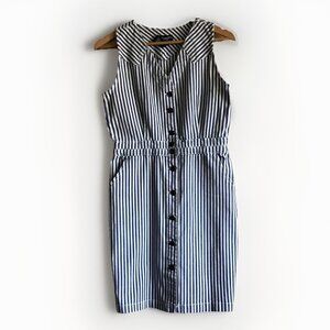 Wrangler‎ Retro Womens Sleeveless Denim Dress Size Small Blue Striped Button Up
